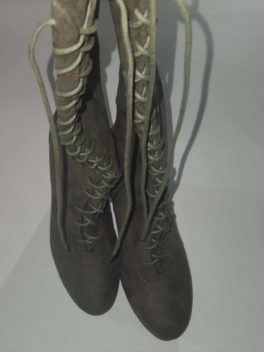 Cato Olive Green Knee High Faux Suede Boots Lace Up Side Zip Size 8.5